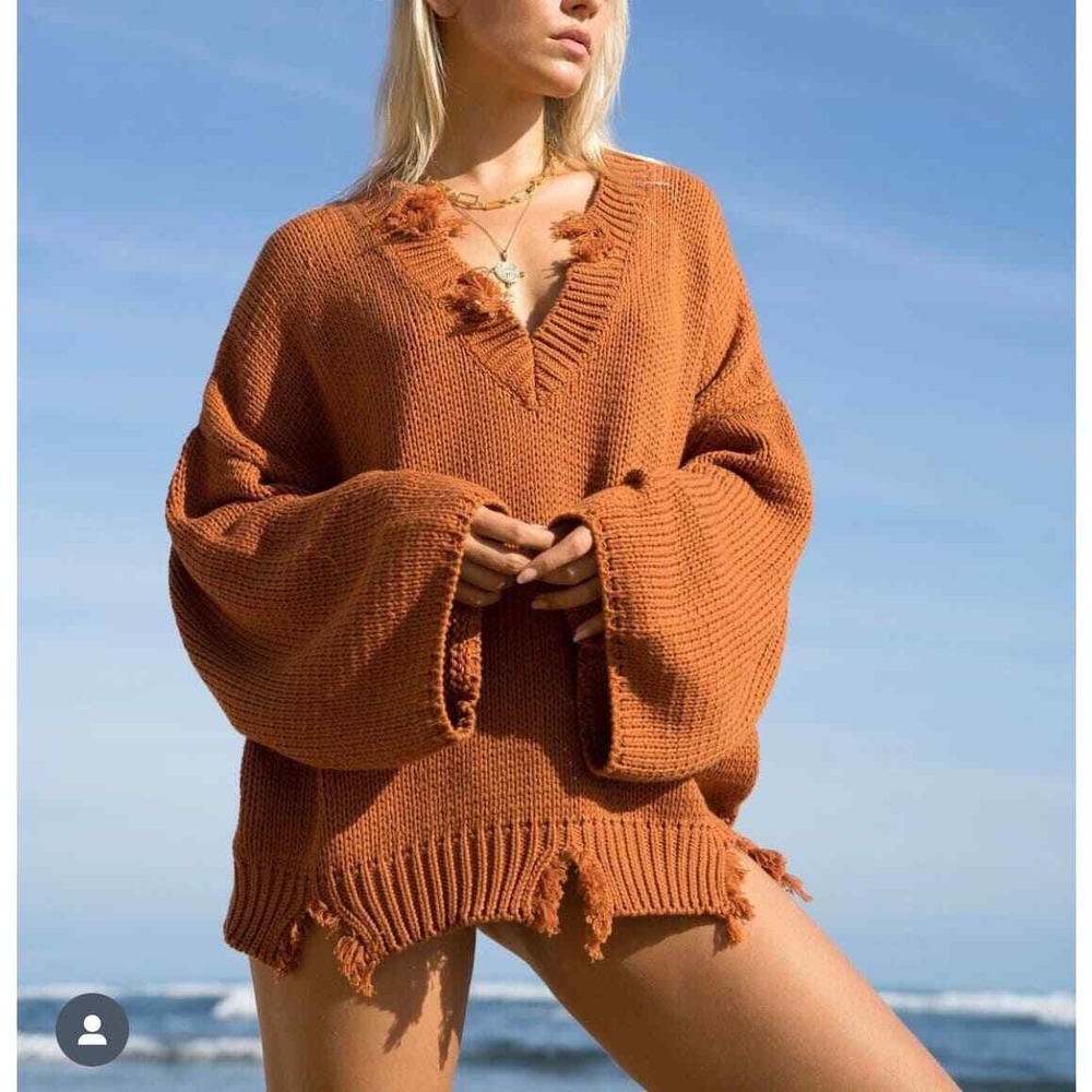 MAURIE + EVE Laze Knit Sweater Jumper Women 4 Rust Orange Distressed Oversized